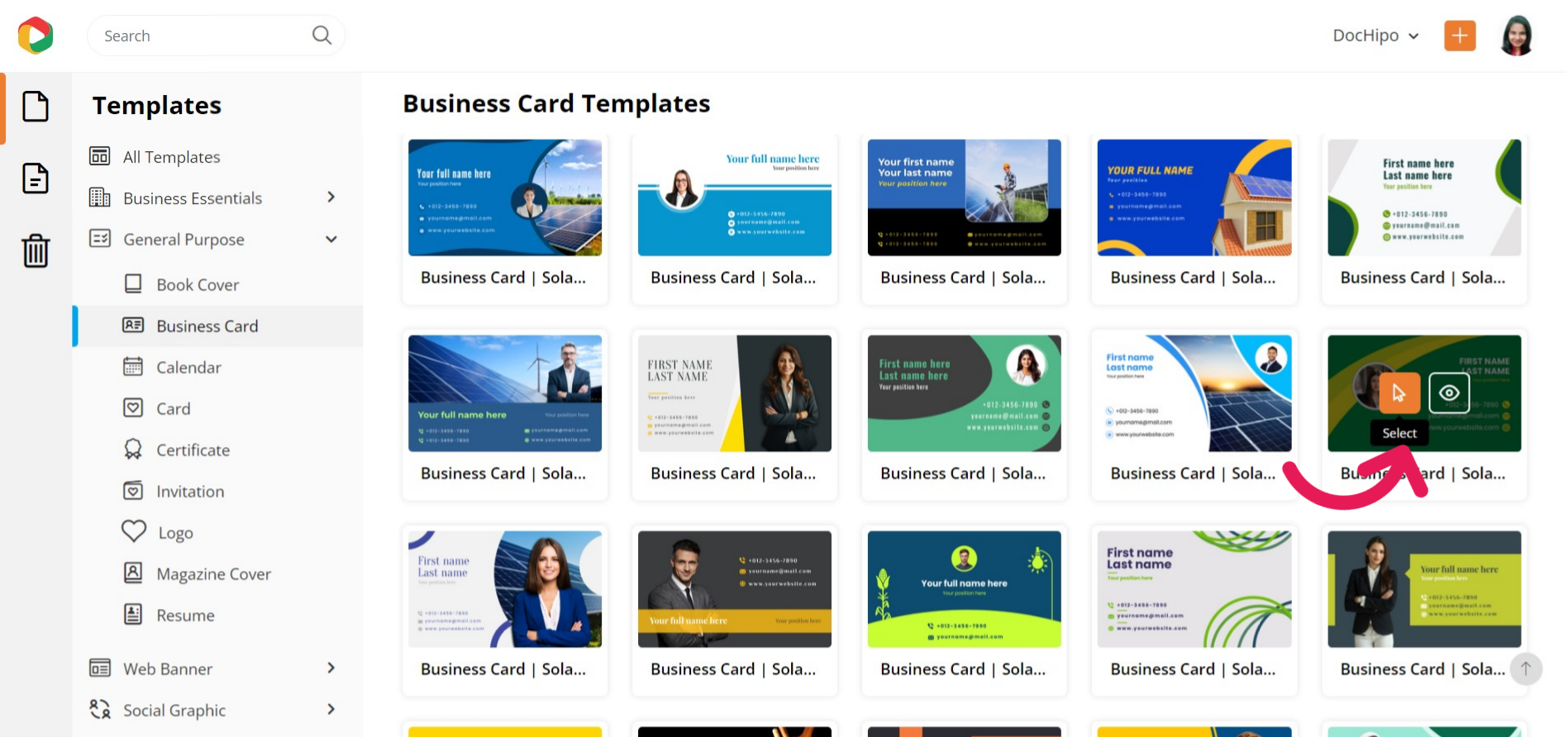 Select a Template to Create Business Card Design Select a Template to Create Business Card Design